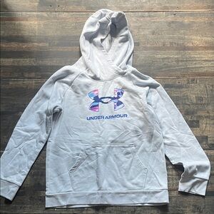Under Armour Light Gray Hoodie with Multicolor Logo